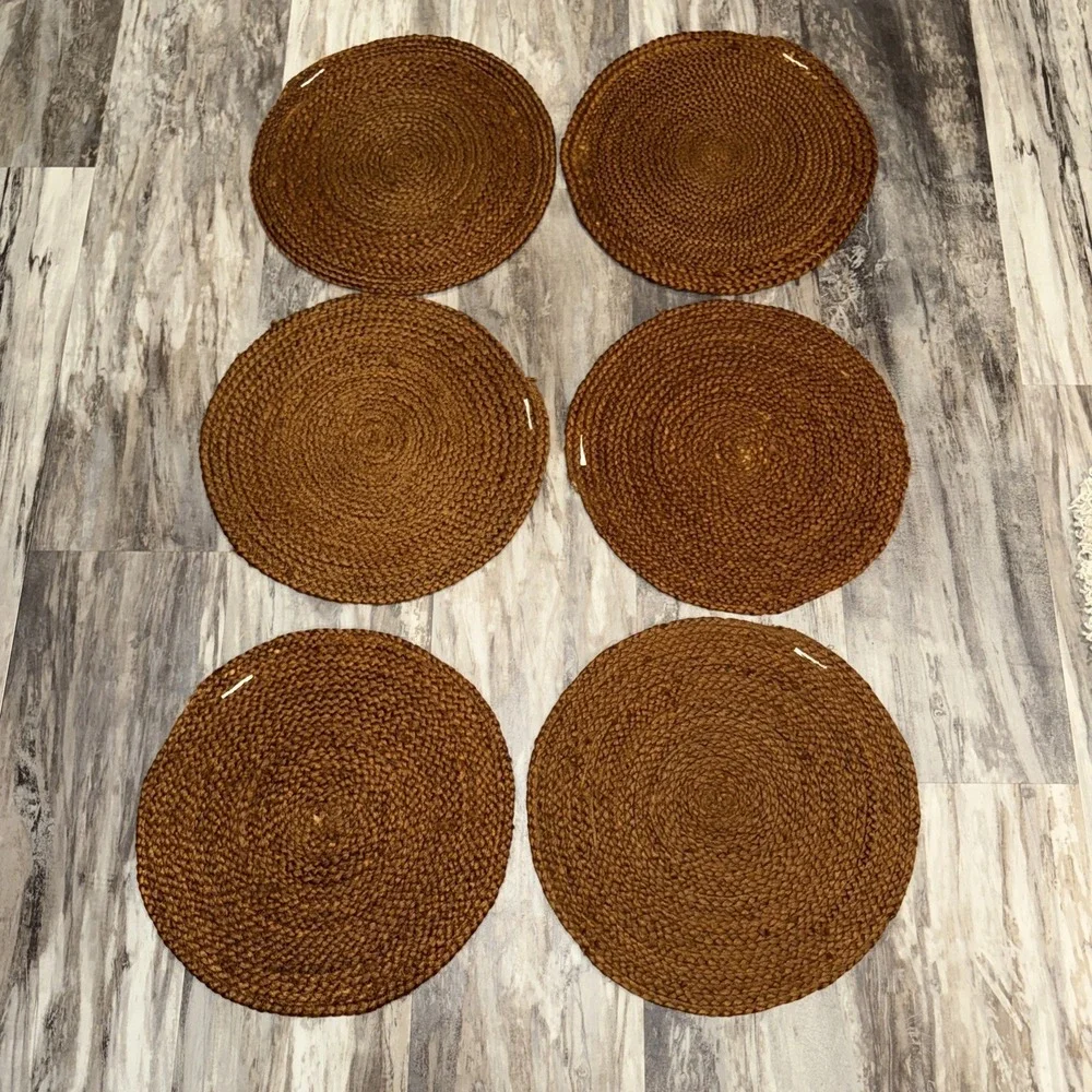 Woven Macrame Fiber 6 Pc Placemat Set Cottagecore Rust Brown Fall Autumn 15 In